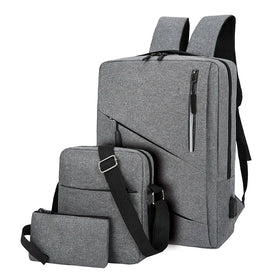 Wholesale Unisex Large Capacity Waterproof USB Charging Laptop Backpack 3-in-1 Set