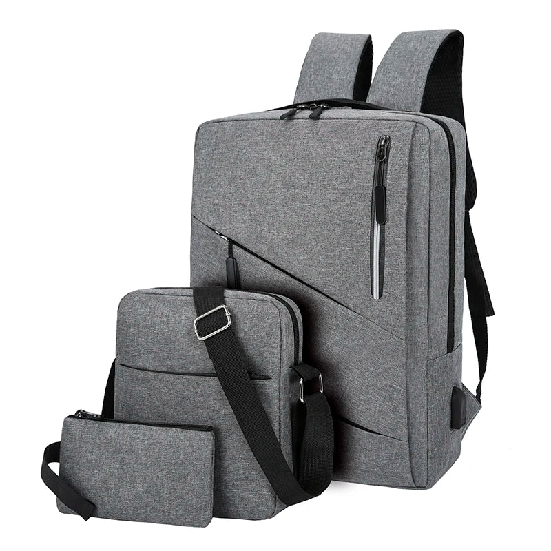Wholesale Unisex Large Capacity Waterproof USB Charging Laptop Backpack 3-in-1 Set