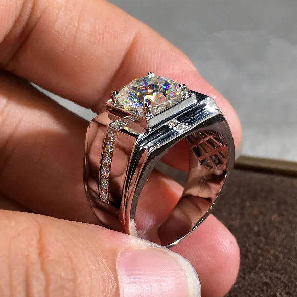 Huitan Trendy Men Engagement Ring Wholesale Fever Square Glitter Zircon Rings Silver Chunky Daily Ring Men