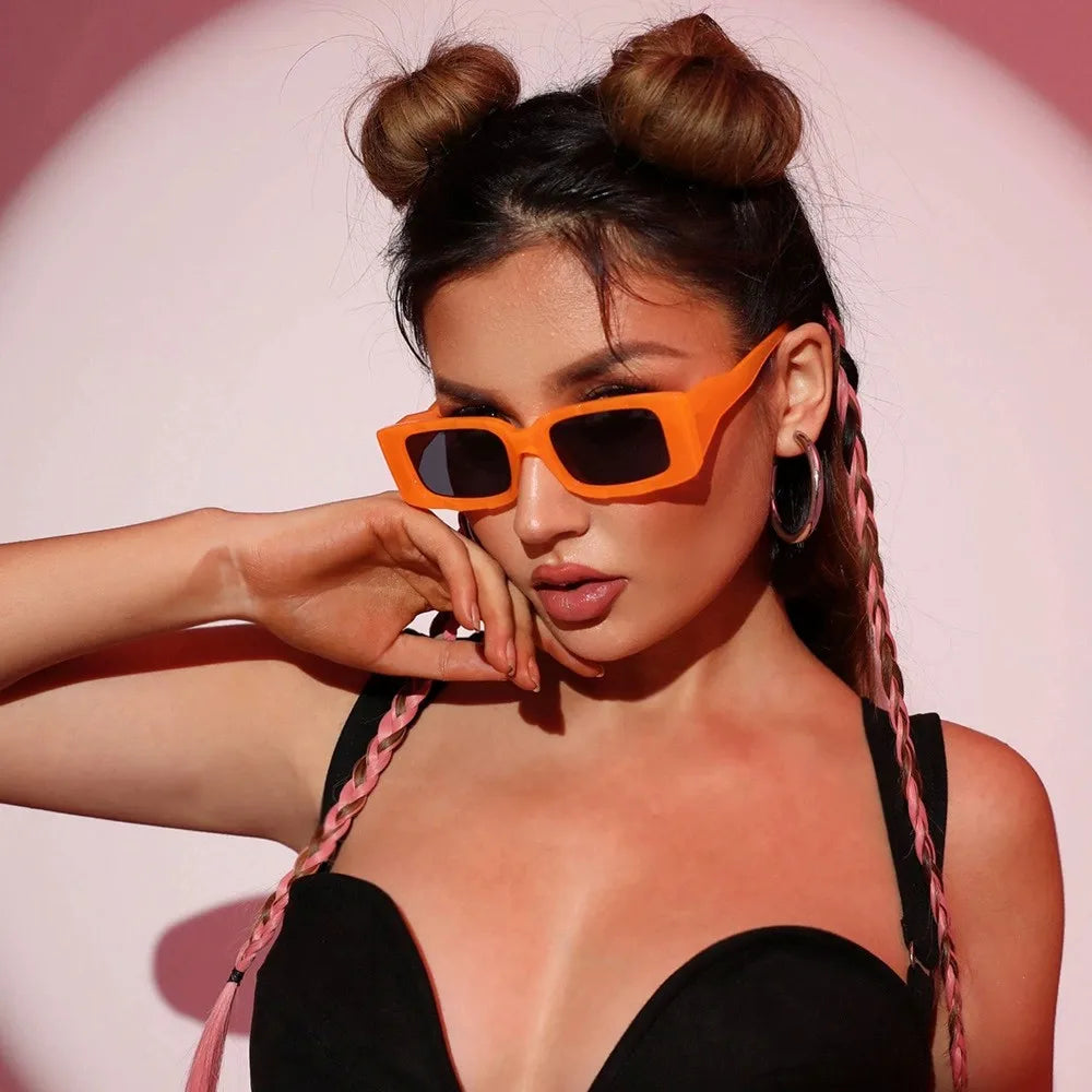 ADE WU OT-M388 Retro Square Beige Sunglasses Concave Frame Tinted Rectangle Shades Modern Candy Color Custom Sun Glasses