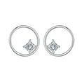 925 sterling silver CZ diamond women fashion simple round circle shape stud earrings