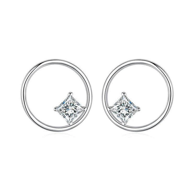 925 sterling silver CZ diamond women fashion simple round circle shape stud earrings
