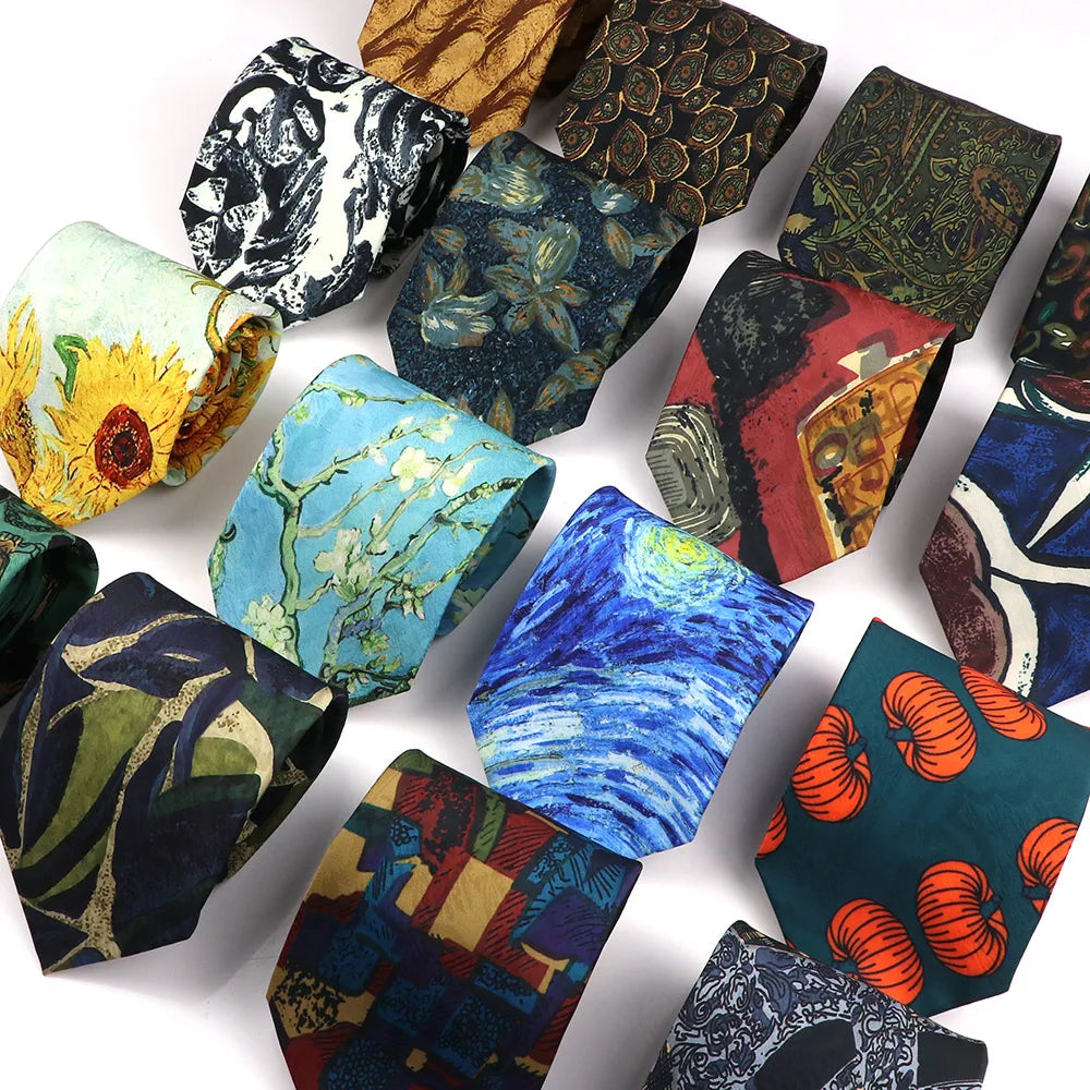 Fashion 9cm Wide Polyester Ties Oil Painting the Scream Sailboat Cat Funny Necktie Leisure Party Wedding Shirt Suits Accessories