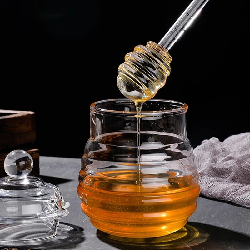 Custom Logo Mini Honey Comb Stick with Portable Drizzle Dripper Bulk Dip Jam Syrup Stir Spoon Glass  Stick