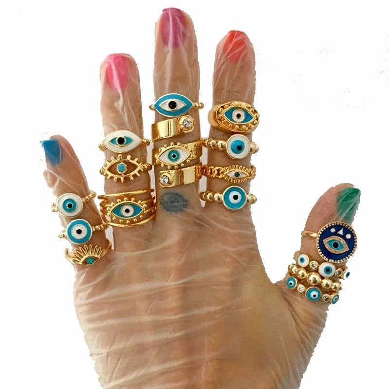 Trendy Devil's Eye Female Elegant Gold Plated Oil Dripping Jewelry Zinc Alloy Party Ring