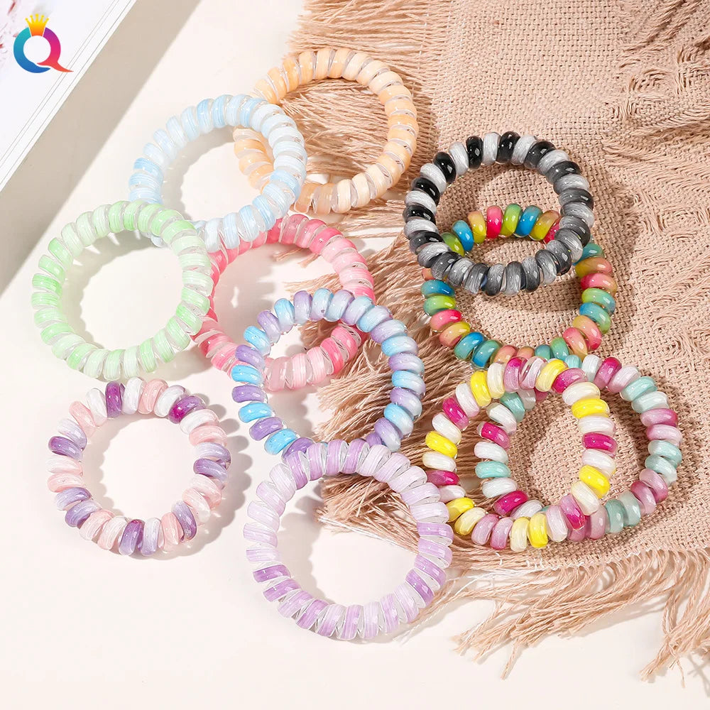 QIYUE Korean Version High-End Feeling Hair Tie Simple Gradient Color Telephone Cord Head Rope Headdress Made of Plastic