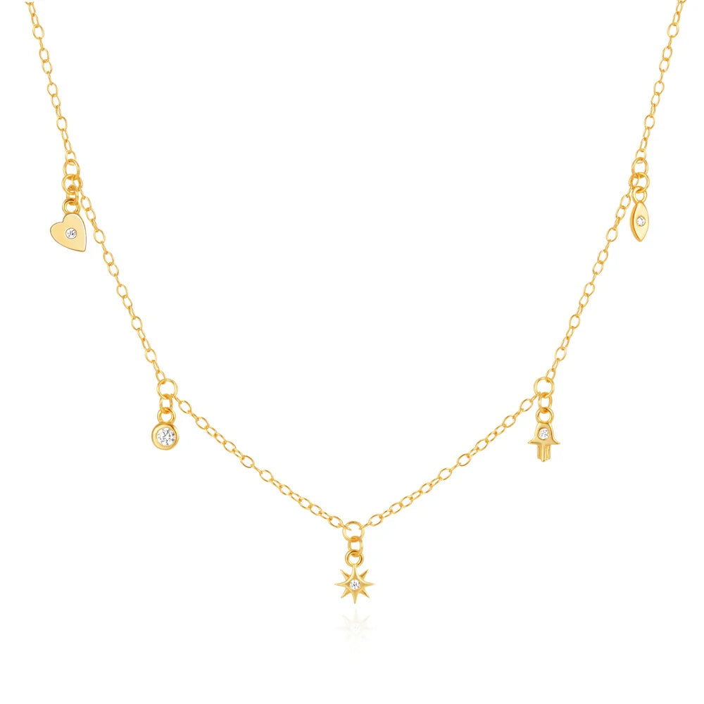Fashion Pendant Necklaces 925 Sterling Silver Diamond Necklace Star Heart Hand Eye Round Charm Gold Plated Necklace for Women