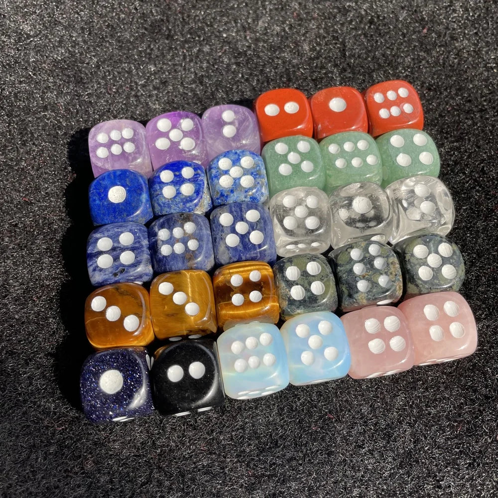 Natural Gemstone Crystal Quartz Custom Logo Dice Handmade Engraved Healing Stones Polyhedral Dice