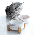 ZMaker Ceramic Bowl With Wooden Frame Pet Dog Cat Ceramic Food Drinking Feeder Bowl