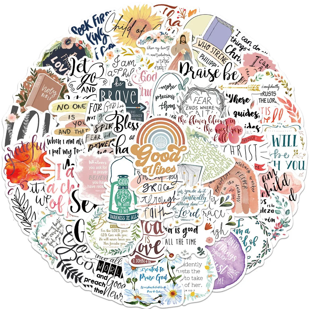 52Pcs Jesus Phrase Graffiti Stickers Decorative Label for Luggage Laptop Guitar Notebook Skateboard Vinyl Waterproof Sticker