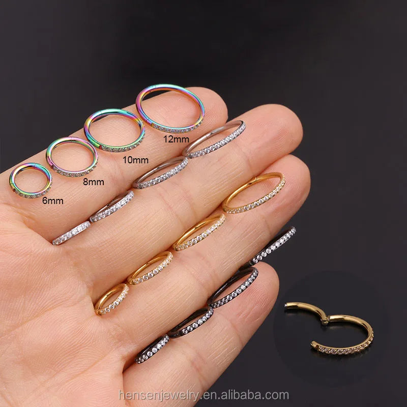 Classic Fashion Stainless Steel Prong CZ Huggie Hoop Hinged Segment Ring Cartilage Tragus Orbital Conch Helix Piercing Wedding