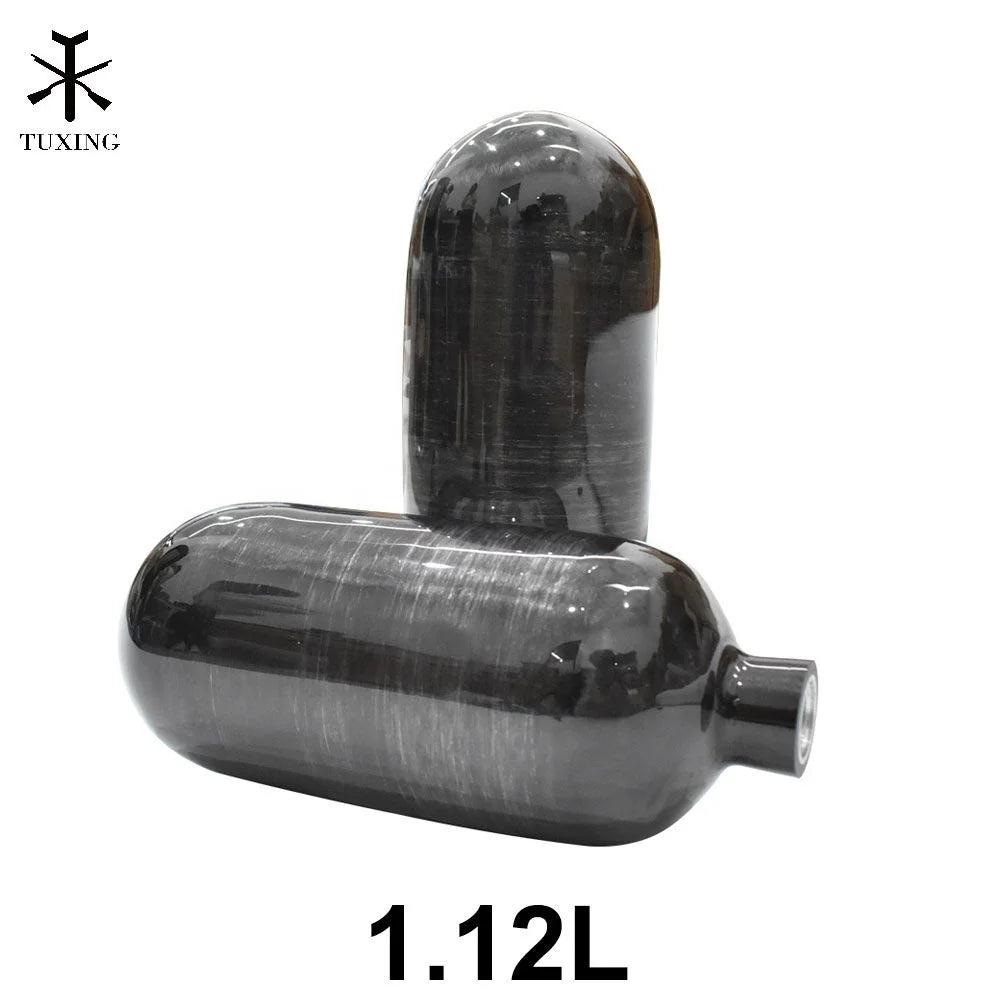 TUXING Chinese Suppliers Easy Use Hpa High Pressure 1.12L 4500Psi 300Bar Shooting Paintball Gas Storage Carbon Fiber Air Tank