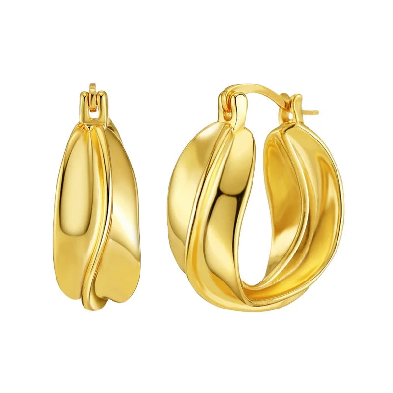 Custom Popular Irregular Twist 18K Gold Plated Hoop Earring for Women Fashion Sparkle Stud Metal Styles