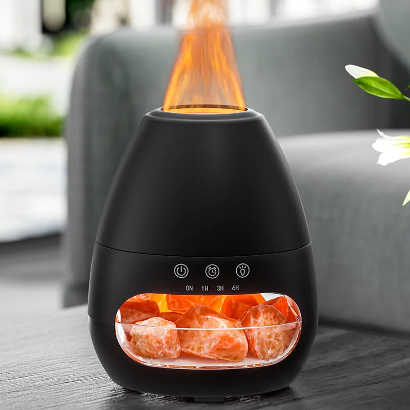 3D Flame Aroma Diffuser With Salt Stone Luxury Air Diffuser Warm Light Essential Oil Diffuser for Home