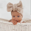 Custom Large Thick Big Bow Winkled Double Layer Kids Wide Nylon Elastic Girls Hair Accessories Headband