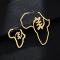 Custom Stainless Steel 18K Gold Love Africa Map Pendant Earrings for Men and Women Afro Stud Earrings