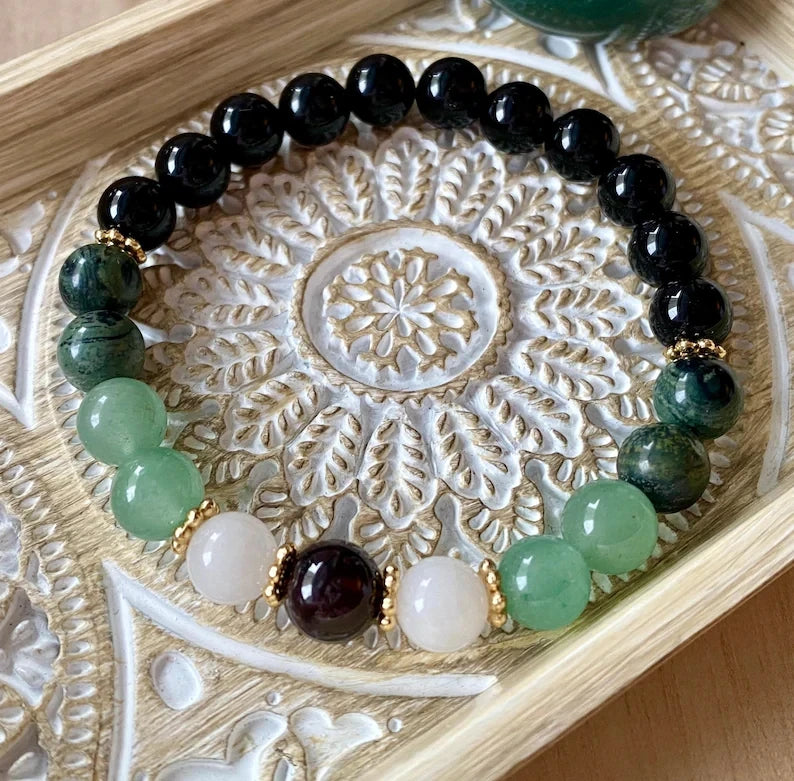 Prosperity Money & Abundance Gemstone Stretch Beaded Bracelet Good Luck and Money Bring Bracelet Wealth Mala Bracelet
