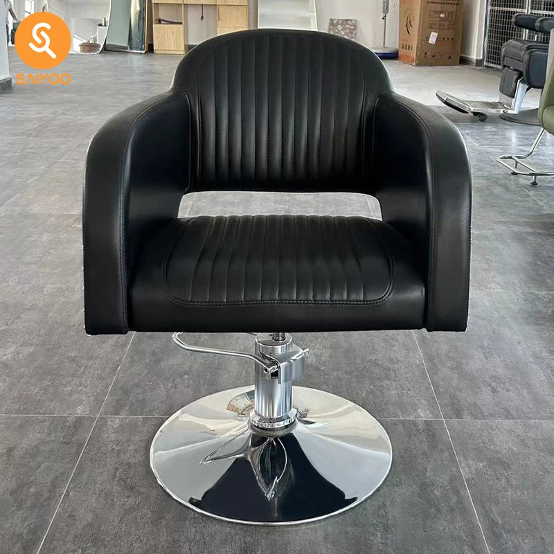 Industrial Style Rivet Leather Hydraulic Salon Chair With Metal Side Design