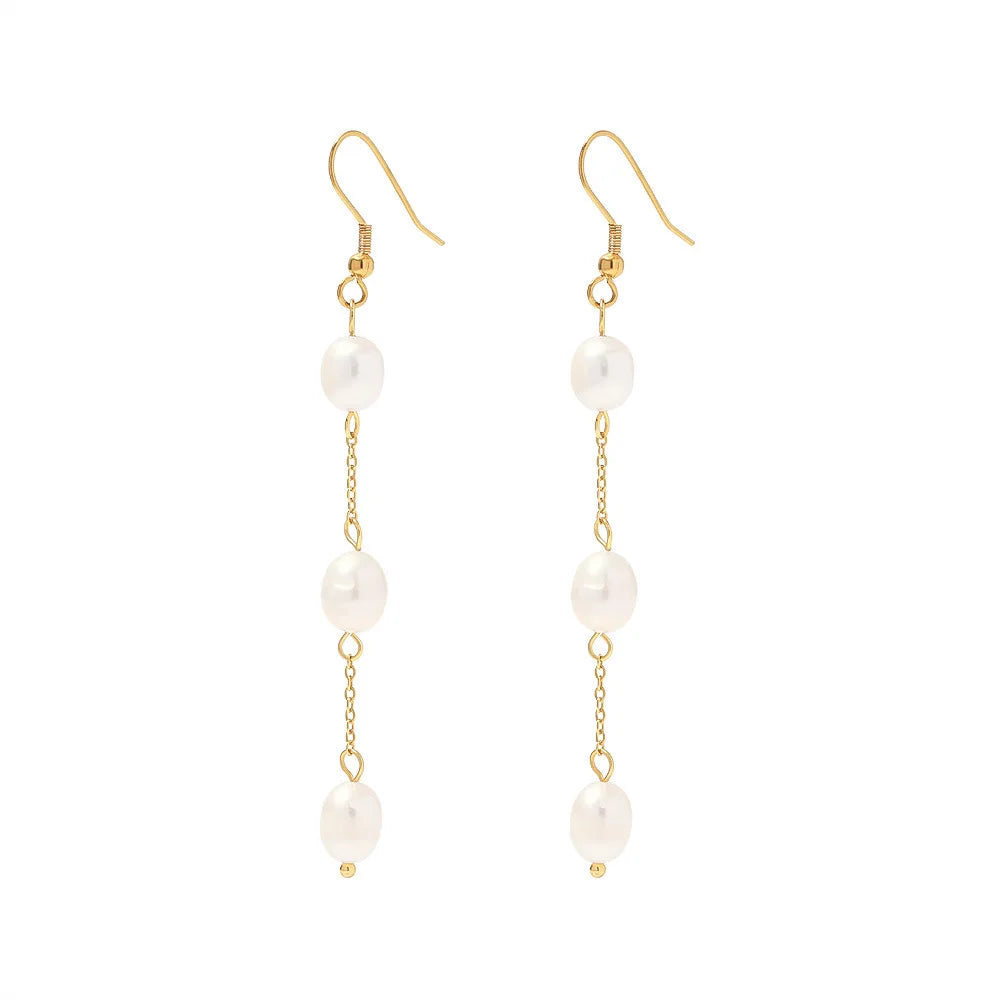 Bulk Wholesale Earrings Chain Earrings Stainless Steel Natural Freshwater Pearl Tassel Earrings
