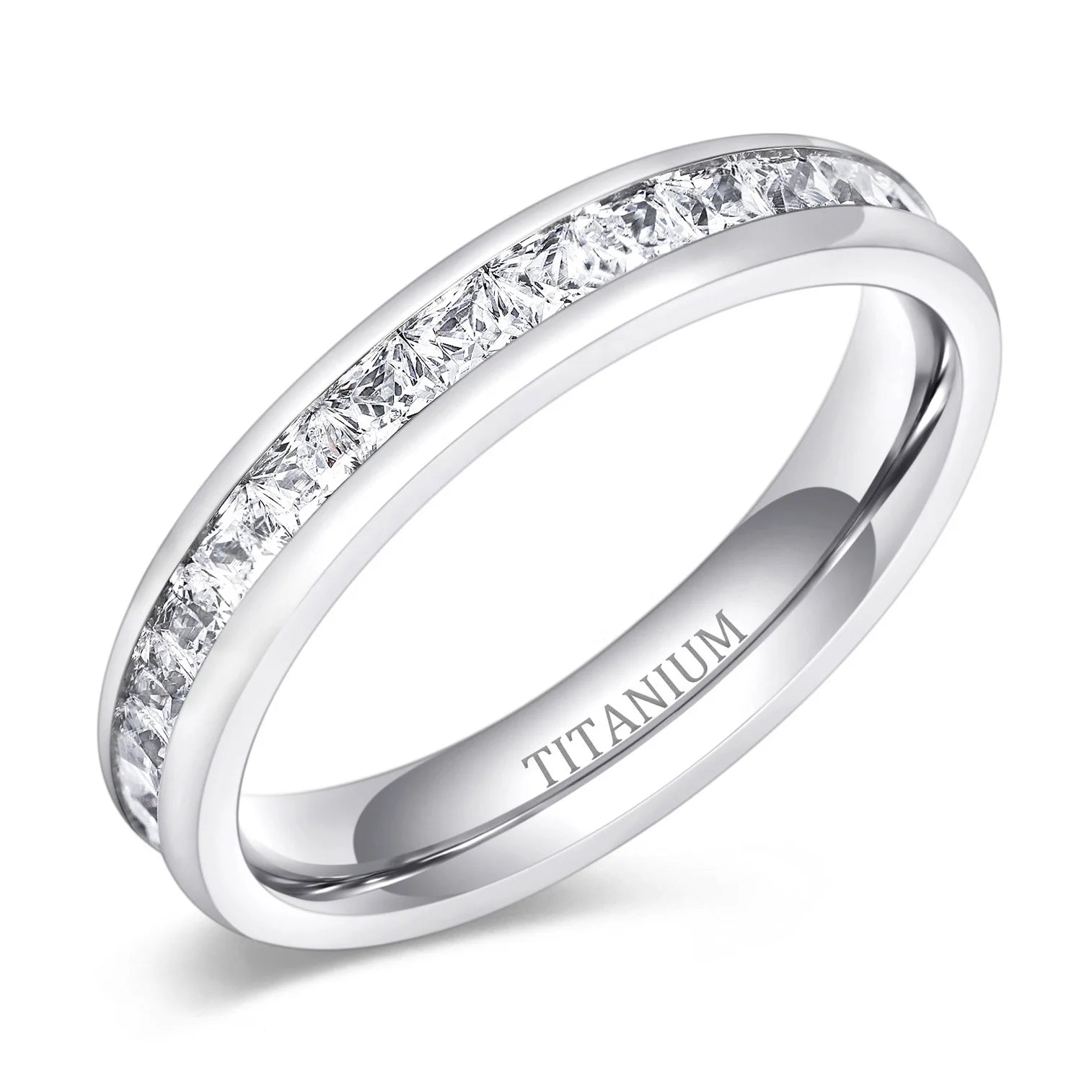 OAHLAN Fashion Jewelry 4mm Band Stackable Promise Ring Cubic Zirconia Inlay Titanium Rings for Women Girl Wedding Engagement