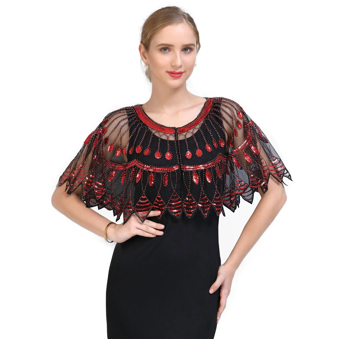1920S Vintage Sequin Hollow Sequin Shawls Coat with Fringe for Women Evening Party Dresses