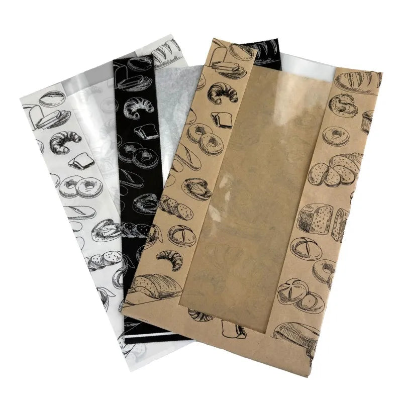 Customized Personalized Print Resealable Paper Bakery Kraft Bread Baking Cookie Snacks Take Away Packaging Bag with Window