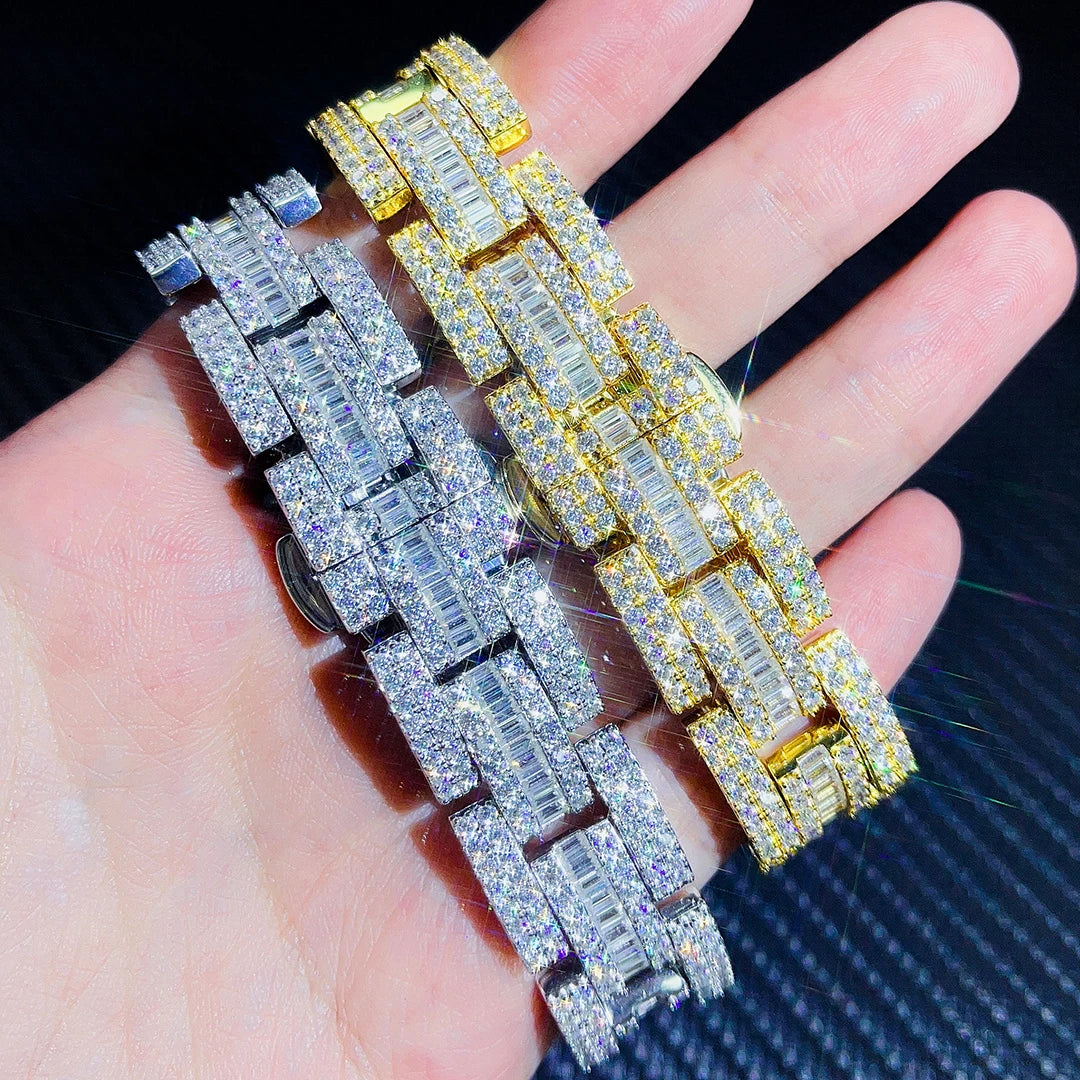 45mm VVS Moissanite Mechanical Watch Men Round Brilliant Cut 925 Silver Gold Plated Automatic Diamond Mechanical Watch