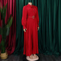 Fashion Design Winter Jumpsuit Women Loose Pleated Wide Leg Jumpsuits Elegant Office Ladies Long Sleeve Jumpsuit With Belt