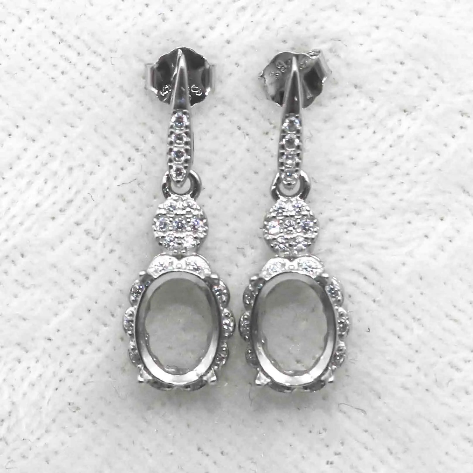Sterling Silver 6*8mm Semi Mount Stud Eardrops Empty Frame Support Blank Setting S925 Base Without Center Stone DIY for Inlay