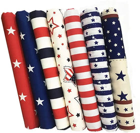 Wholesale 7pcs Patriotic 4th of July Print Bundles Cotton Twill Fabric Squares for DIY Home Textile Quilting Decorative