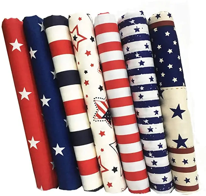 Wholesale 7pcs Patriotic 4th of July Print Bundles Cotton Twill Fabric Squares for DIY Home Textile Quilting Decorative