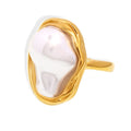 Moge Anillo Retro Irregular Shaped Imitation Pearl Ring Jewelry 18K Gold Plated Stainless Steel Geometric Pearl Ring for Women