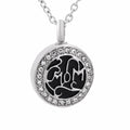 Vintage Crystal MOM Cremation Ashes Pendant Keepsake Mom Jewelry Stainless Steel Silver Plated Urn Necklace Memento Locket