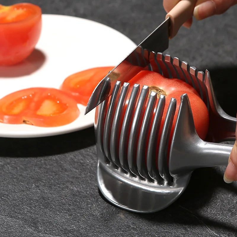 Multi-Handheld Round Fruit Slicer Stainless Steel Onion Holder Slicer Lemon Potato Tomato Fruits and Vegetables Cutter  Tools