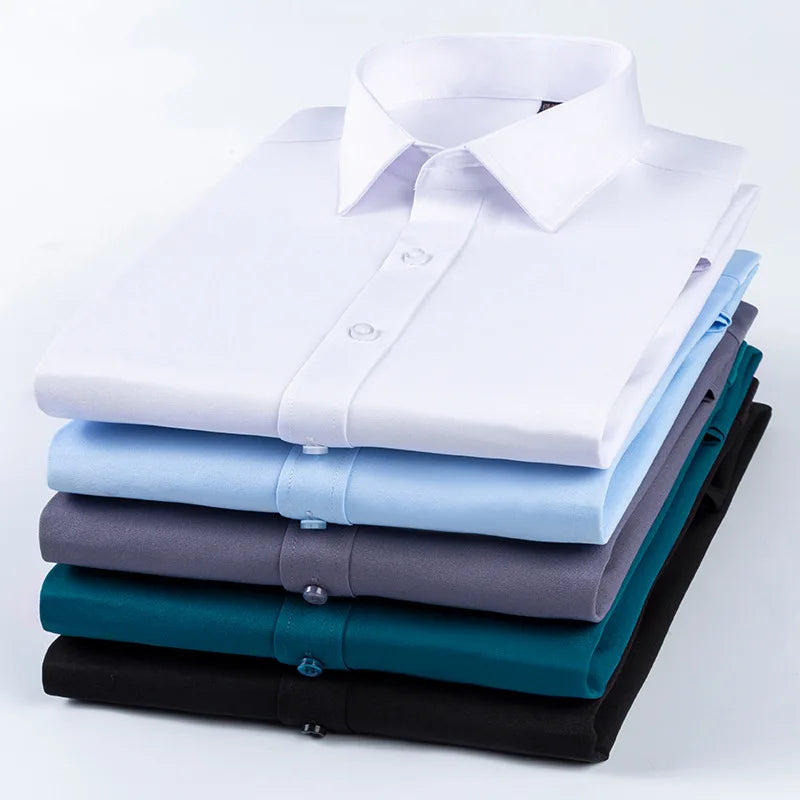 Solid Non Iron Polyester Cotton Long-Sleeved Shirts Formal Business Men's Shirts Formal Uniforms Office Dress Shirts for Men