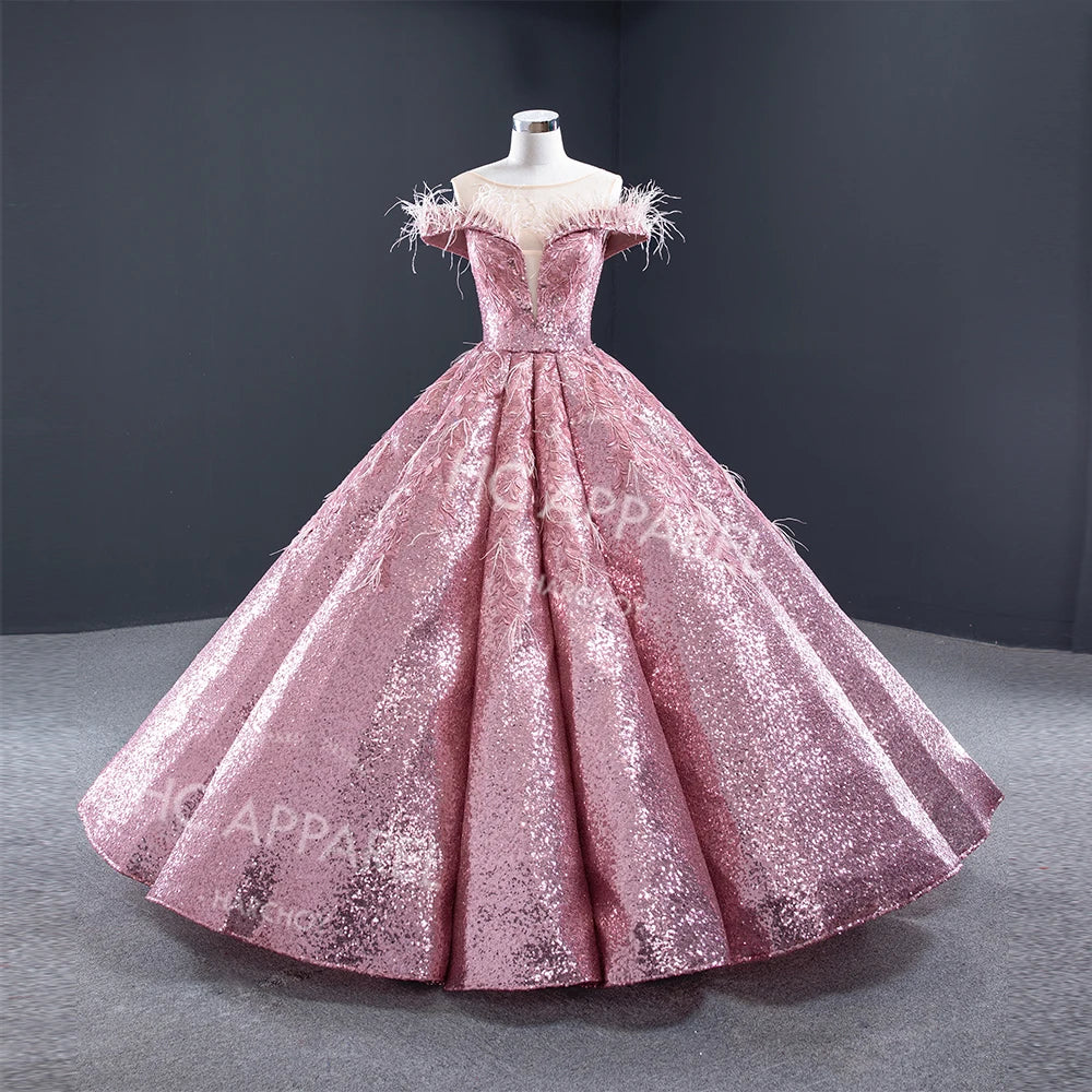 2022 Elegant European American Dream Princess Wedding Dress Modest Style New Bride Handmade Diamond Design Muslim Women Fabric