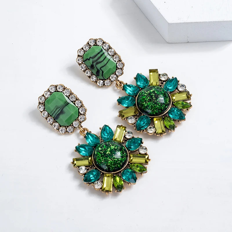 Luxury Full Diamond Gemstones Round Stud Earrings Bling Crystal Rhinestone Geometric Dangle Earrings Wholesale Jewelry