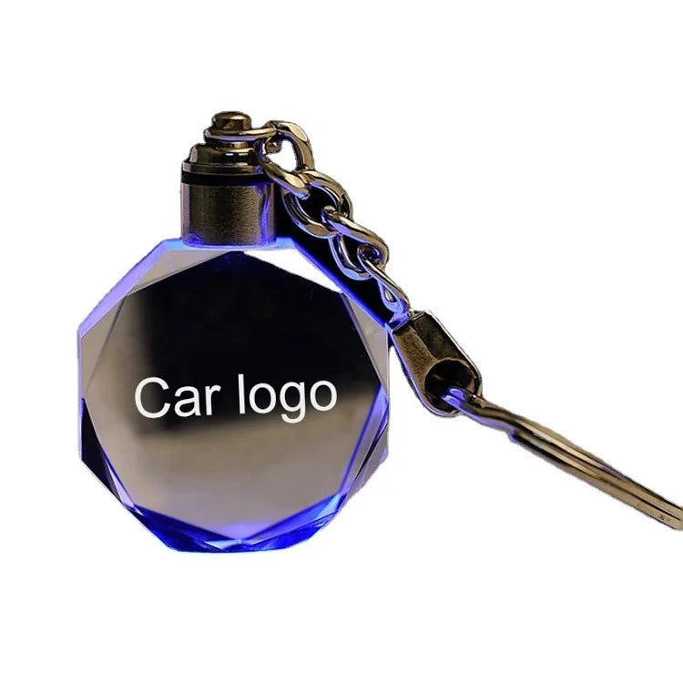 Custom Beautiful Engraved Personalized Name Car Logo Keychain Laser Engraving Led Light Keychain Creative Crystal Key Holder