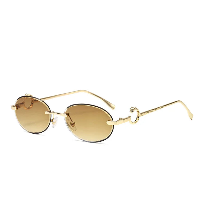 2025 Hot Sales Oval Frame Women PC Lenses UV400 Protection Comfortable Metal Frameless Sunglasses Green Blue Red Yellow
