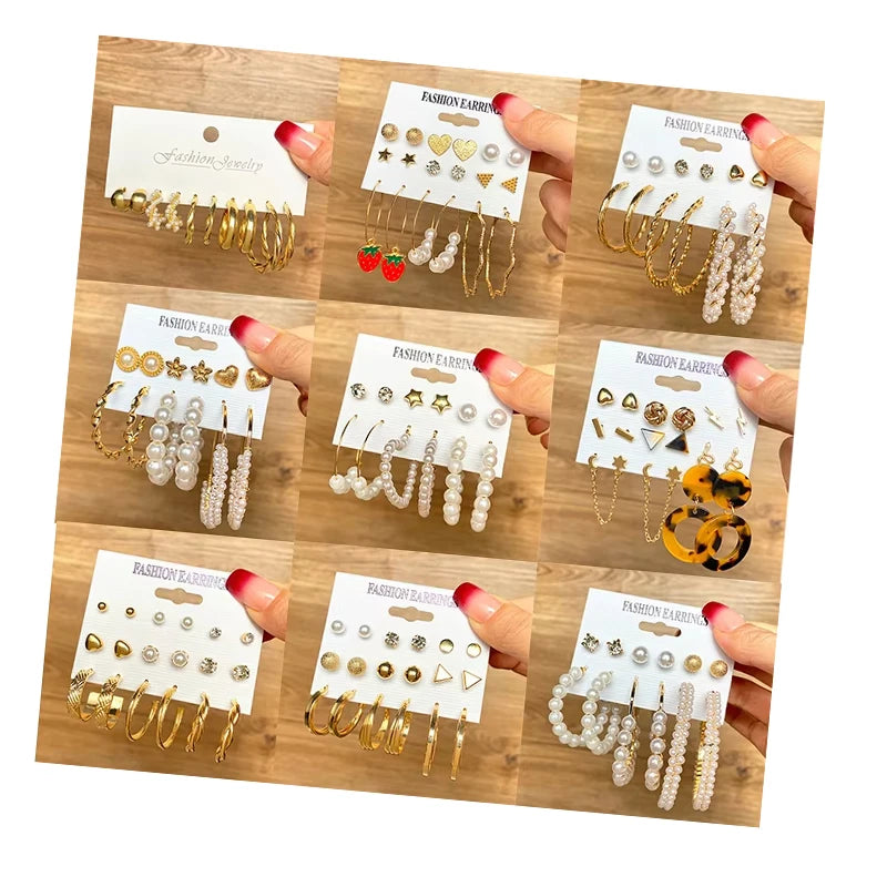 New Bulk Fashion Acrylic Pearl Crystal Gold Hoop Earrings Set Oversize Circle Butterfly Heart Flower Earring for Women