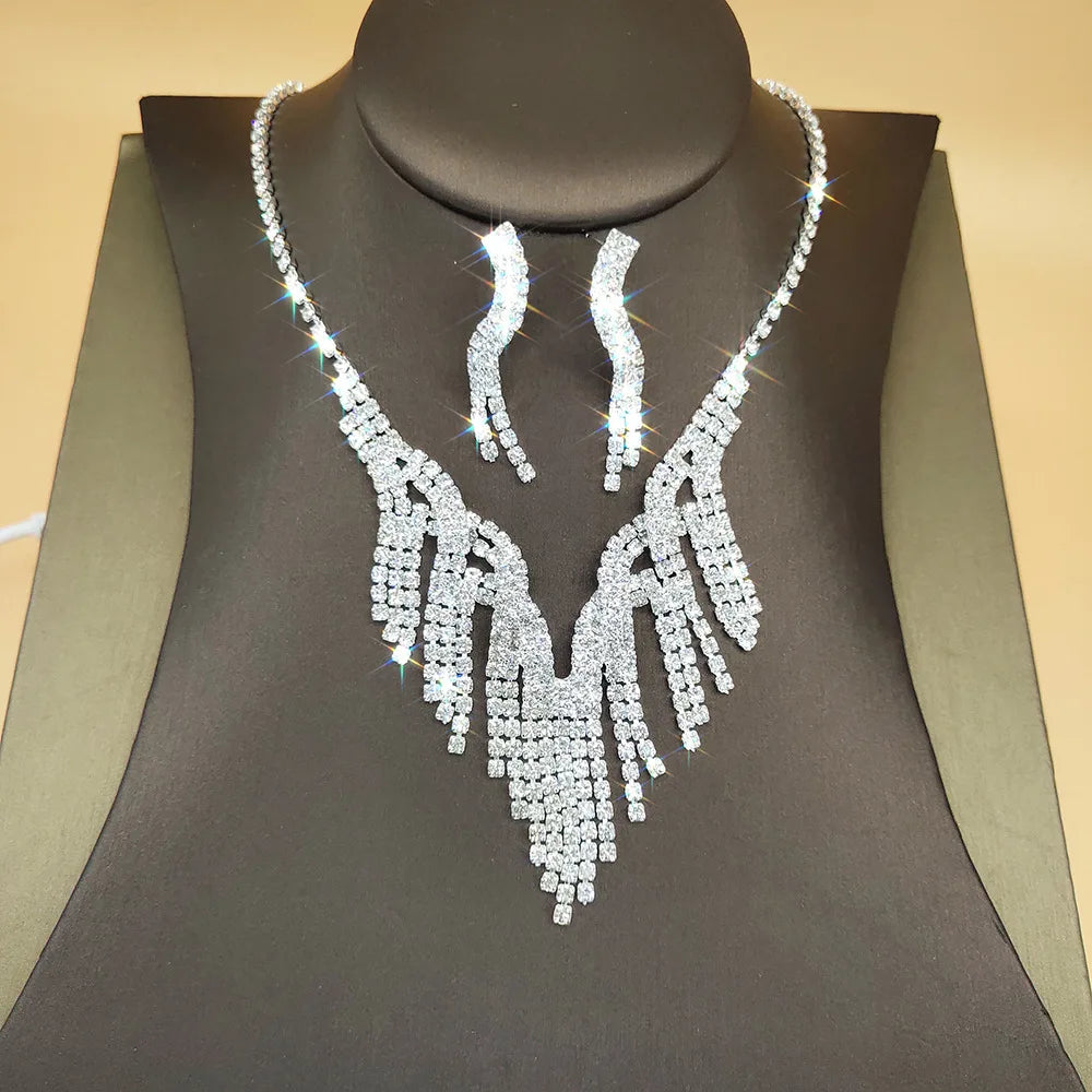 Exquisite Inlaid  Tassel Neck Chain Clavicle Chain Cross-Border Foreign Trade Wholesale Fashion Jewelry Sets Women