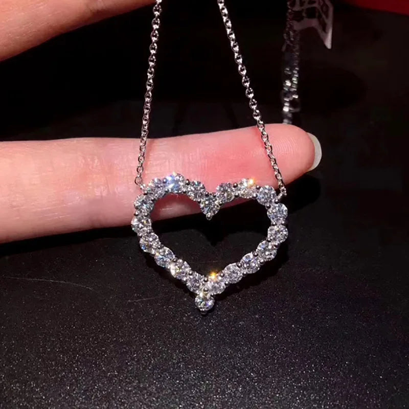 GT New Arrivals Silver Color Cubic Zircon Pendant Heart Shaped Full Diamond Necklace Jewelry
