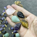 Factory Direct Sale Bezel Charm Crystal Irregular Rose Quartz Pendants Teardrop Amethyst Black Obsidian Gemstone Jewelry Diy