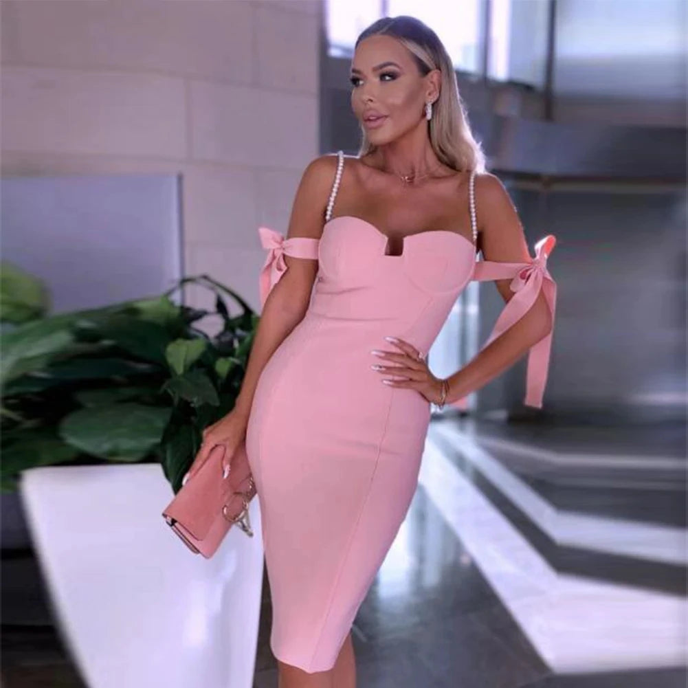Singer Performance Wear Sexy Off Shoulder Night Club Bandaged Dress with Shoulder Straps Beaded Sexy Backless Bodycon Dress
