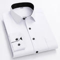 RNSHANGER Men Formal Shirt Long Sleeve Office Solid Color Striped Anti-Wrinkle Non-ironing Fashion Business Pocket Social Shirt