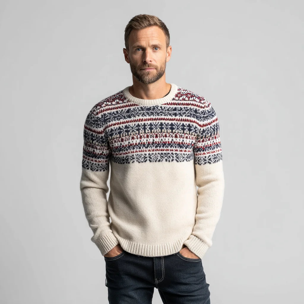 Men's Classic Winter Knit Design Nordic Fair Isle Lambswool Sweater Breathable Classic Winter Knit Design