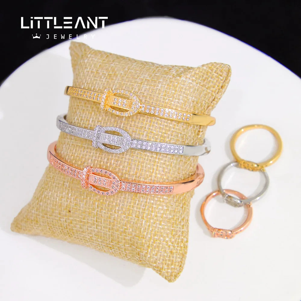 Little Ant Jewelry Italian 18k Gold Plated Cubic Zirconia Jewelry Set Ring and Bracelet Set