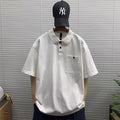 Men's Summer New Fashion Brand Short-Sleeved T-shirt All-Match Hong Kong Style Cotton Half-Sleeved for POLO Lapel Solid Pattern