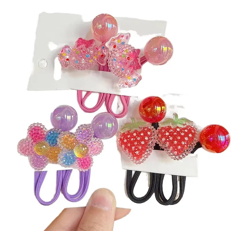 Sweet Style 2pcs/Set Gradient Strawberry Hair Ties for Children New Spring Style with No Hair Damage Colored Gradient Hair Cord