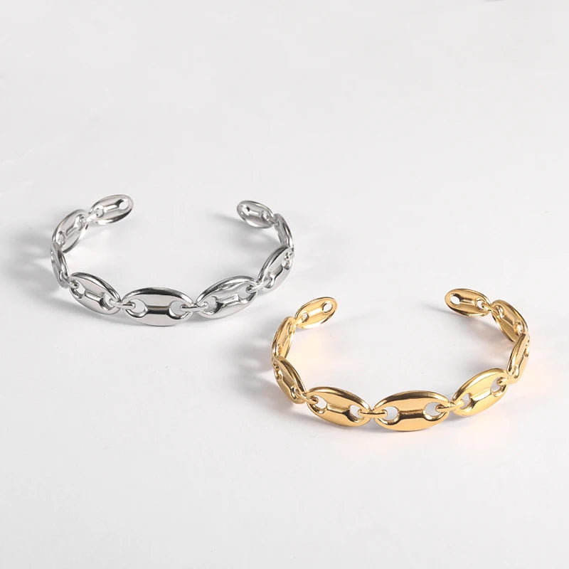 New Sale Fashion Jewelry 18k Gold Plated Stainless Steel Coffee Bean Bracelet Mens Chunky Pig Nose Bracelet for Woman